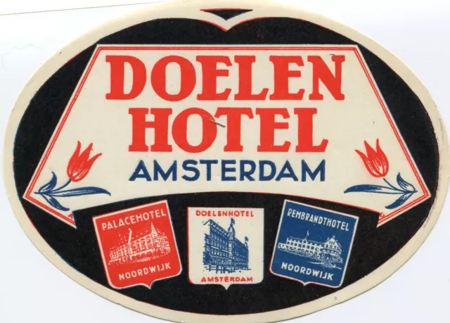 Vintage Luggage Label DOELEN HOTEL Amsterdam Holland Palace Hotel Rembrandt  #D