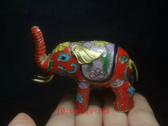 3.2 inch Chinese Cloisonne Handmade Beautiful Elephant Figurine Statue Ornament