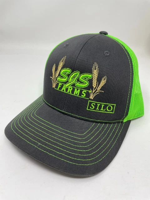 SJS Farms Silo Cap Hat Strapback  Neon Green Mesh Back New Unused Farmer Country