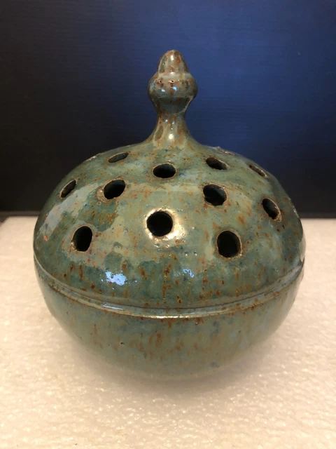 pique fleurs gres vert vintage poterie potier  artisanat art populaire
