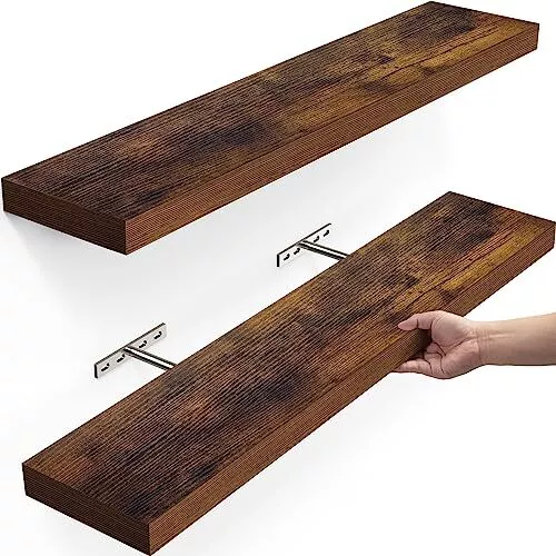 Floating Shelves, Wall Mounted Rustic Wood Shelves for Bathroom, Rustic Brown