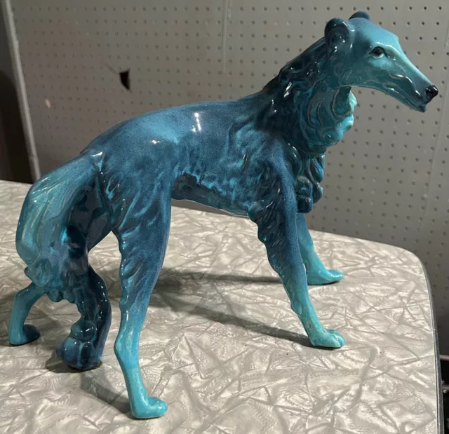 Fine Large Vintage Borzoi Russian Wolfhound Pottery Figurine Turquoise Italy ?