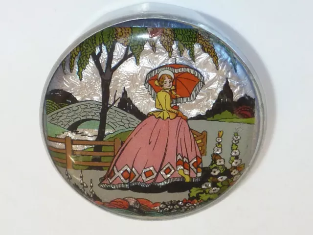 Vintage Gwenda Powder Vanity Jar Trinket  Box Glass foil backed Crinoline Lady
