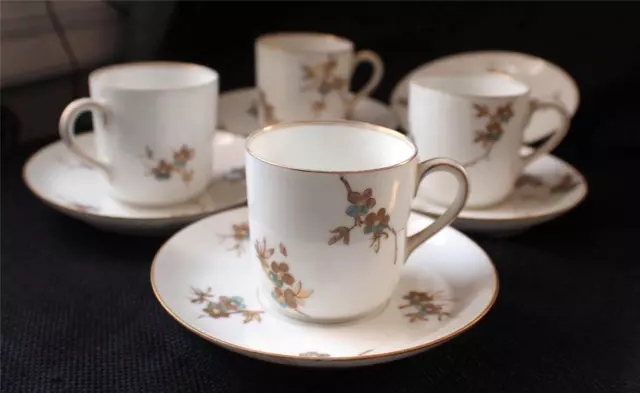 Antique CH FIELD HAVILAND LIMOGES Fine China FLOWERS Set 4 Coffee Cups 5 Saucers