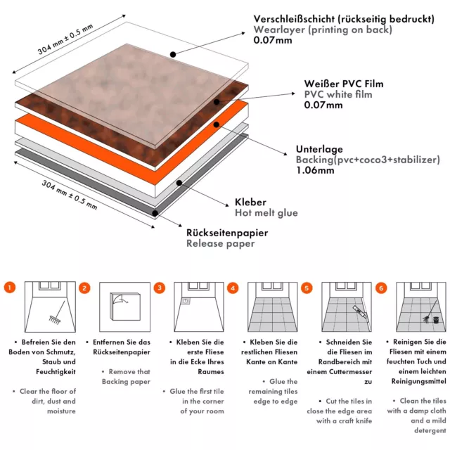 Selbstklebende Bodenfliesen 13€/m² Fliesenaufkleber Kunststoff Vinyl Fliesen DIY 2