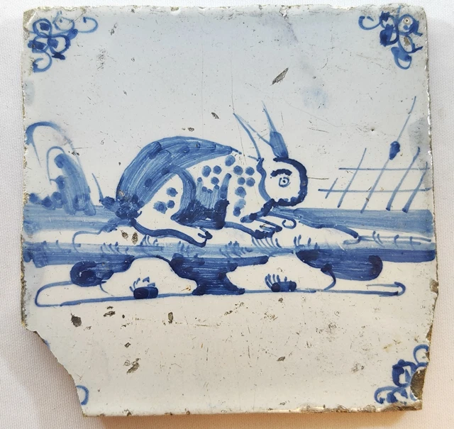 antique 17th - 18th century Dutch blue delft tile #17 VERY RARE