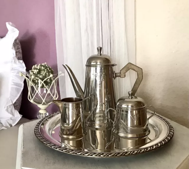 Antik Jugendstil Kaffee Kernstück Zuckerdose Sahnegießer Kanne versilbert ? 3tlg