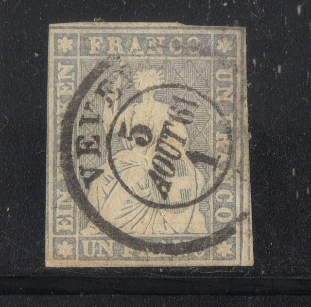 SUISSE ! Timbre ancien de 1854 n°31a 1F Gris Lilas papier moyen