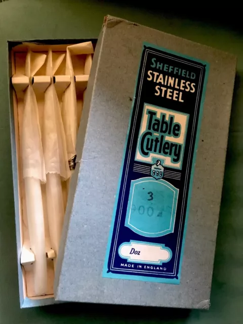 Vintage Boxed Sheffield Stainless Steel Table Cutlery Knives England ####