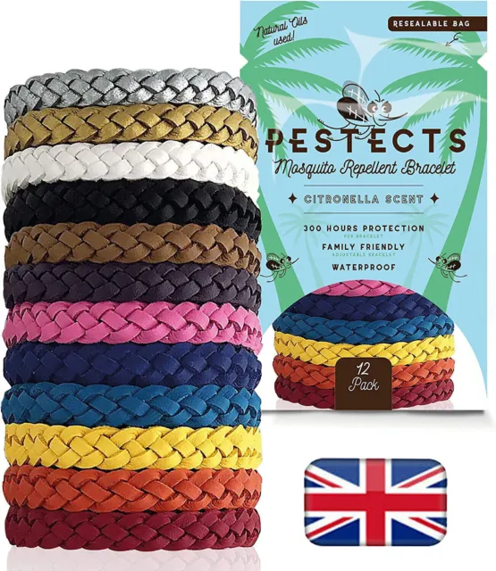 Pestects Mosquito Repellent Bracelet 12 Pack, Adjustable Leather Deet-Free Bands