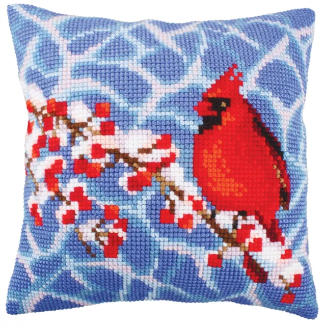 Collection D'Art Stamped Needlepoint Cushion 15.75"X15.75"-Winter Red Berries