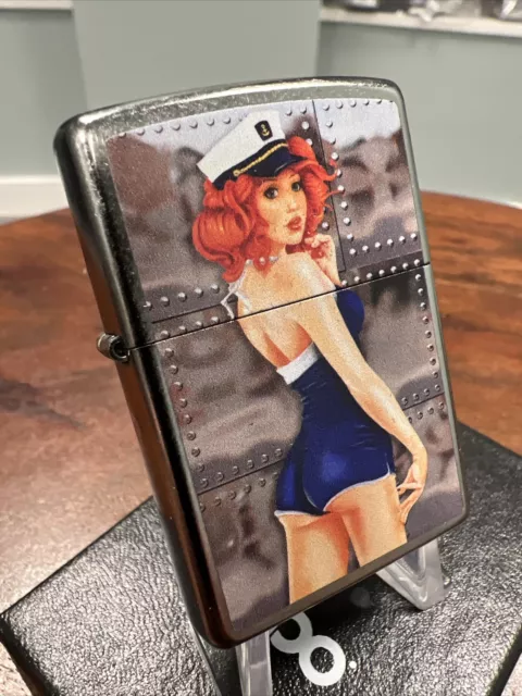 Zippo Windproof Lighter SEXY RED HEAD PIN UP Street Chrome NEW IN BOX FAST POST
