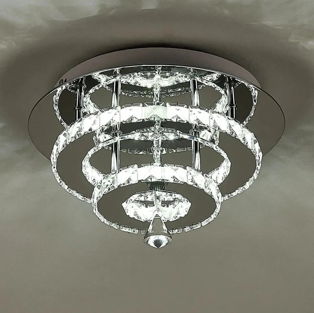 LED Kristall Deckenleuchte Kronleuchter Cool Weiß Modern 30W Runde Pendelleuchte
