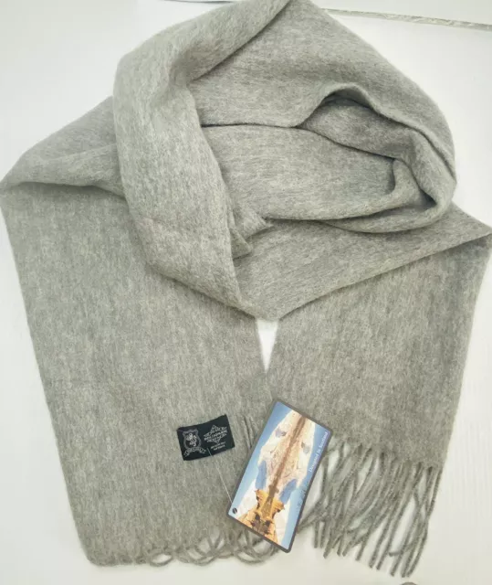 100% Cashmere Grey Solid Scarf With Fringe ~ NWT Soft Warm Winter Men Accessory