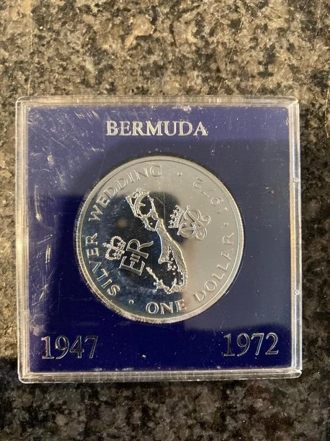 1972 Bermuda Royal Silver Wedding .50 Silver Dollar In Original Display Case.