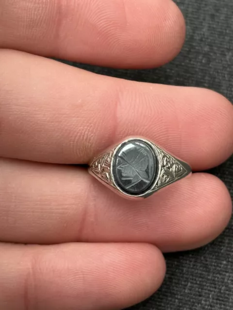 Silver Vintage Roman  Headed Seal Signet Ring.