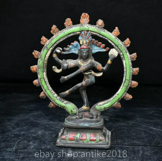 7.2 " Old Tibet Buddhism Bronze Painting Shiva Nataraja King Dance Buddha Statue