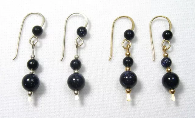 Lyns Jewelry Blue Goldstone Drop Earrings Silver or Gold