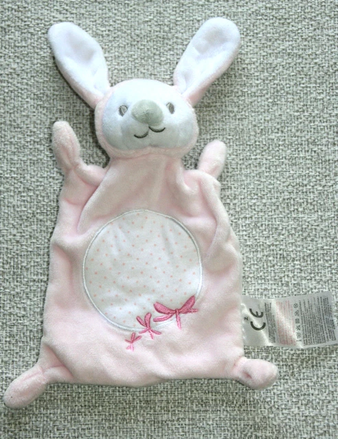 Kidiliz Doudou Lapin Plat Rose Blanc Pois Libellule 4 Noeuds Etat Neuf