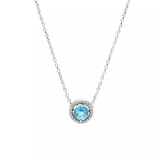 1.40ctw Blue Topaz Diamond Halo Pendant Necklace, 14K White Gold, Length 16 Inch