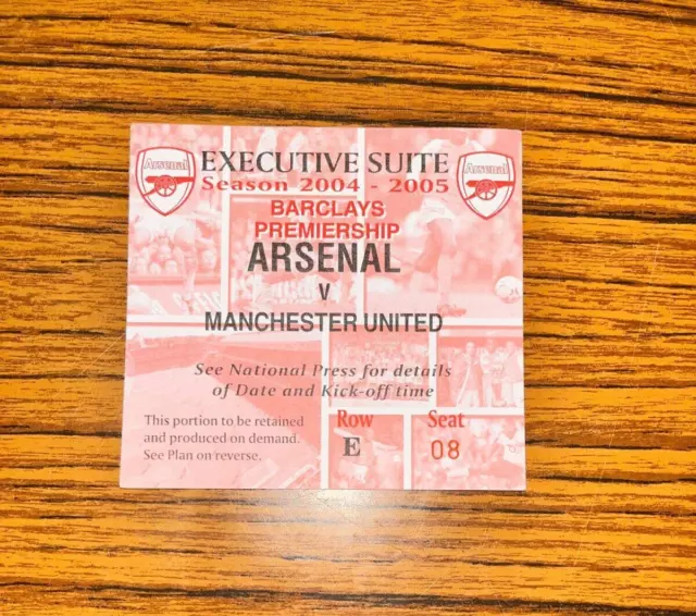 Arsenal vs Manchester United Rare Executive Suite Ticket 2004/2005 Season