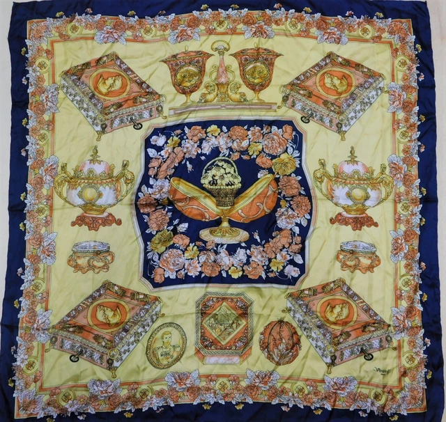 Foulard 100% Soie Vintage Années 80 - 86x88 Cm - Multicolore - Occasion Très Bon état