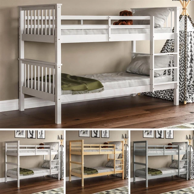 BUNK BED HIGH Sleeper Solid Pine Wood Frame Slats Childrens Kids Single ...