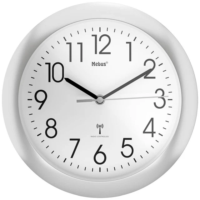 Horloge Murale Radio-pilotée Mebus 19422 - LCD Date/température, Silencieuse, 30cm, Blanc