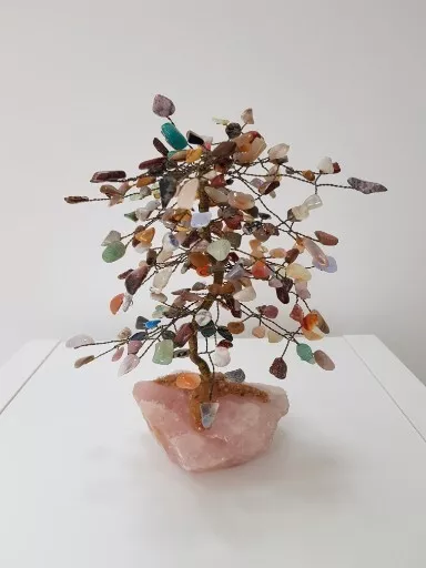 Vintage Bonsai Rose Quartz & Semi Precious Stone Tree 25cm