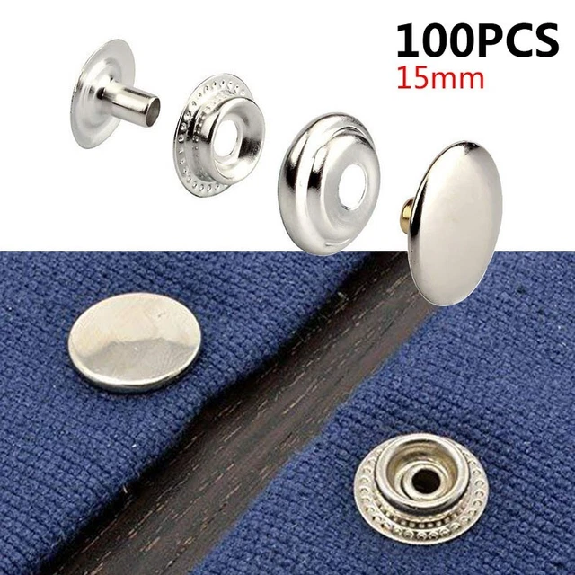 Botones de acero inoxidable 15 mm artesanales plata a presión 25 piezas cubiertas de malla vaquera