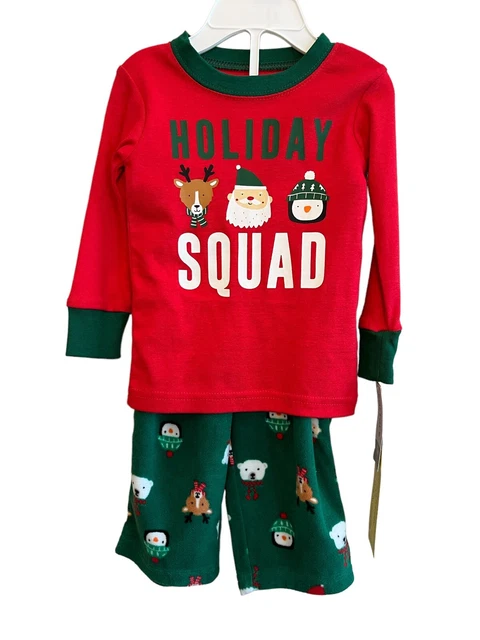 12 Months Baby Holiday Squad Sleepwear Pajama Set Fleece Pants Shirt NWT Carters