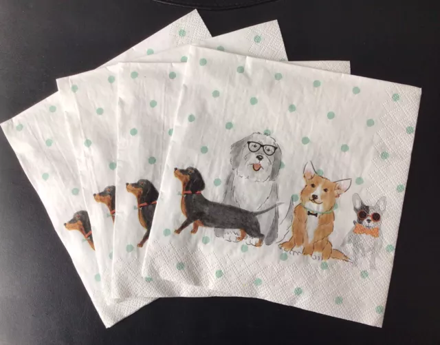 Paper Napkins Decoupage  x 4 Cute Dogs  33 X 33cm NEW