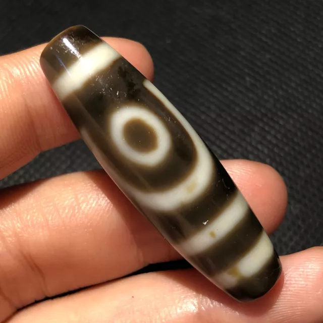 Royal Power Tibetan Old Agate 2Eye love Totem dZi Bead Amulet13*43mm