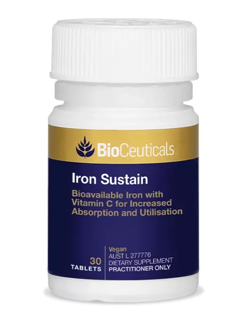 BioCeuticals Iron Sustain Bioavailable Iron with Vitamin C Vegan 30 Tablets