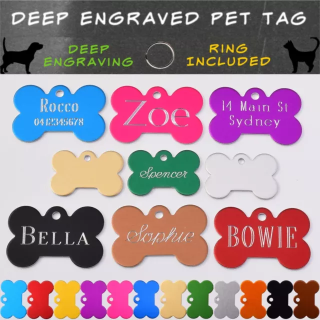 Pet ID Name Tag Tags Deep Engraved Dog Cat Bone Customised and Personalised