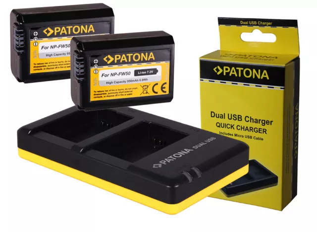 2x Batería Patona + Cargador Doble Doble Sony Alpha ILCE-7RM2, a7R II - NP-FW50