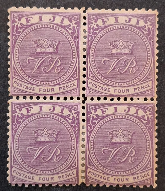 RARE 1896 Fiji block of 4x4d bright purple Crown over VR stamps Mint SG58A