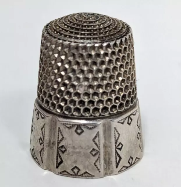 Antique Simons Brothers Sterling Silver Paneled Hexagon Sz 11 Sewing Thimble A24 3