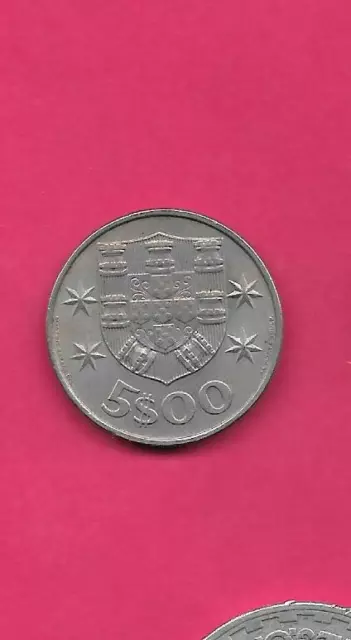 Portugal Portuguese Km591 1967 Vf-Very  Nice Old Vintage 5 Escudos Coin