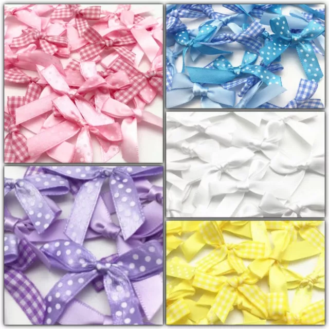 60 Satin Ribbon Bows Craft Cardmaking Embellishment Pre Tied Wedding Baby Bows