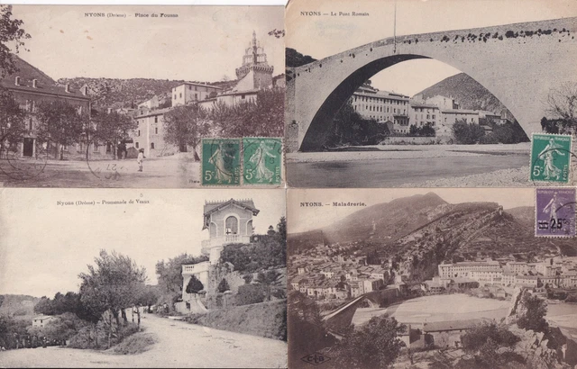 Lot de 4 cartes postales anciennes old postcards NYONS DRÔME 8