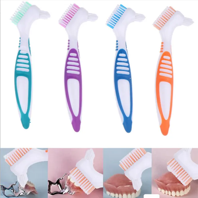 Cepillo de limpieza de prótesis cepillos de diente de prótesis de doble cara portátil 👉