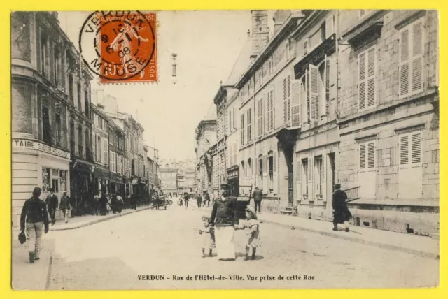 cpa FRANCE Ecrite en 1908 VERDUN (Meuse) Vue prise Rue de l'HÔTEL de VILLE