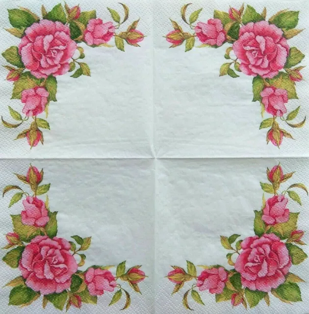4X Pcs Paper Design Napkins Decoupage Craft Tissue Wild Pink Roses Bunch Flowers