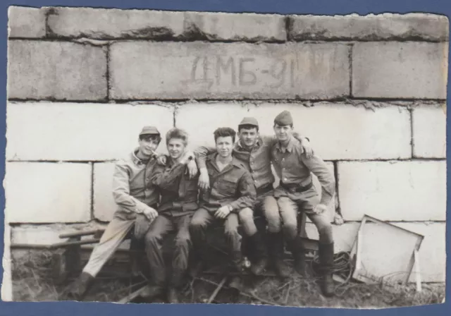 Handsome Guys smoking in uniform on a bench, hugging Soviet Vintage Photo USSR