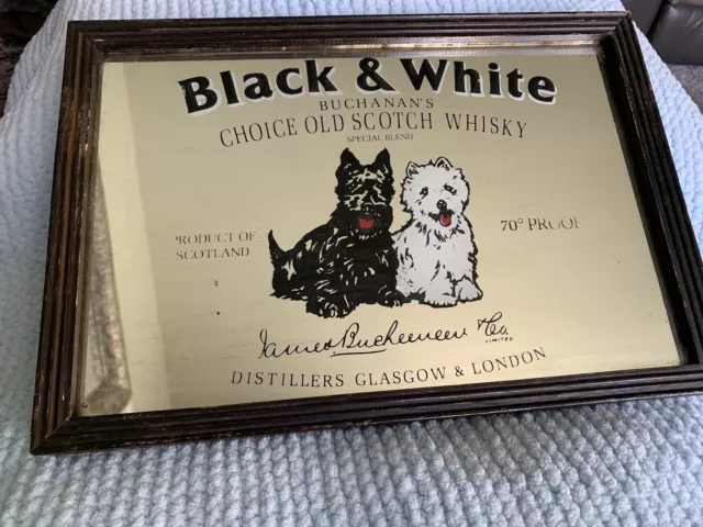 Pub Advertising Mirror- Black & White Buchanons Old Scotch Whiskey