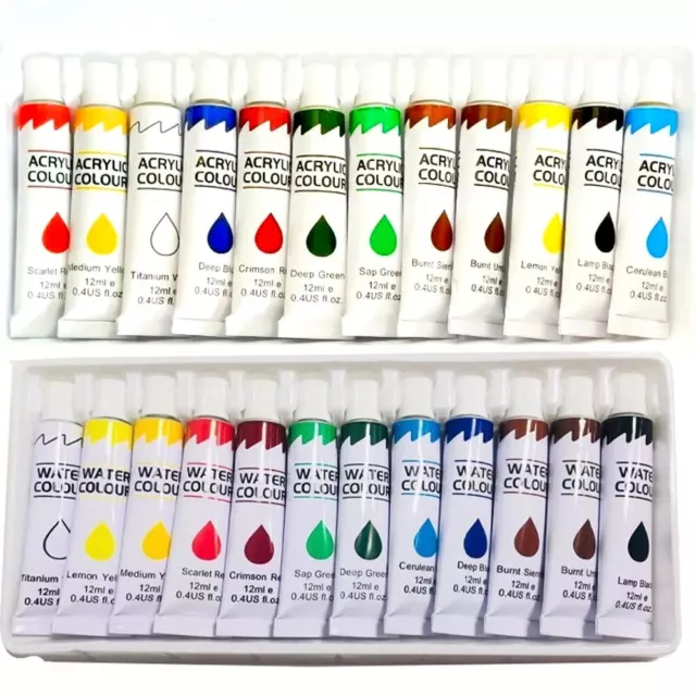 12 Colours Students Watercolour or Acrylic PAINT TUBES SET Painting Art Craft