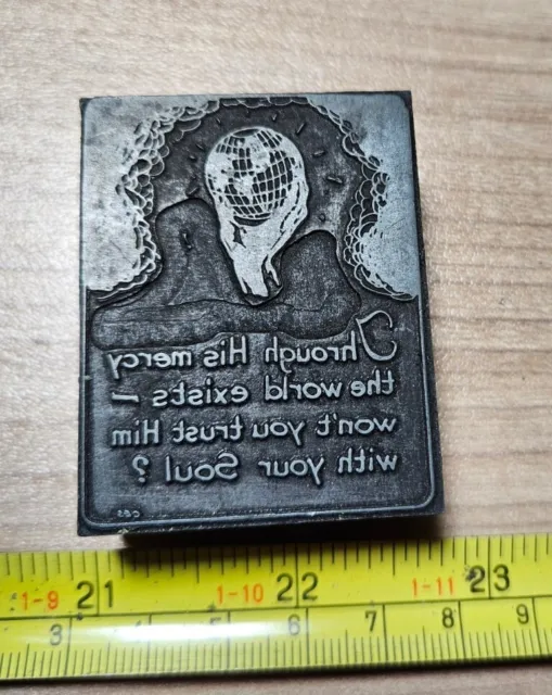 Vintage Letterpress Printing Block Religious Quote Trust Him With Your Soul