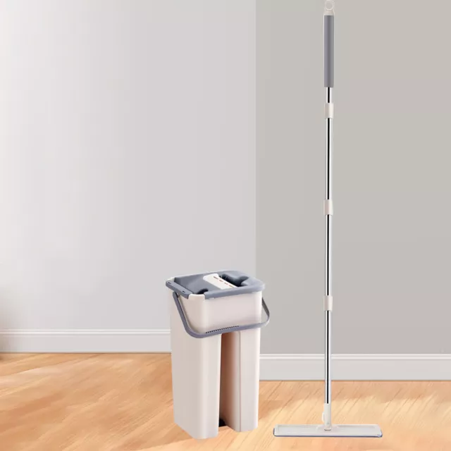 LF# 360° Rotation Flat Mop with Bucket with 2 Microfiber Mop Pads for Home Clean