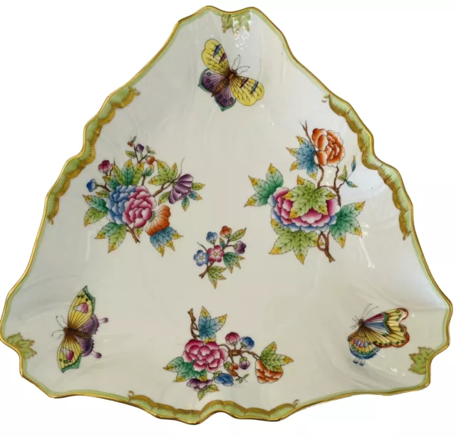 Herend Hungary Queen Victoria Butterflies Flowers Gold Gilt Triangle Dish